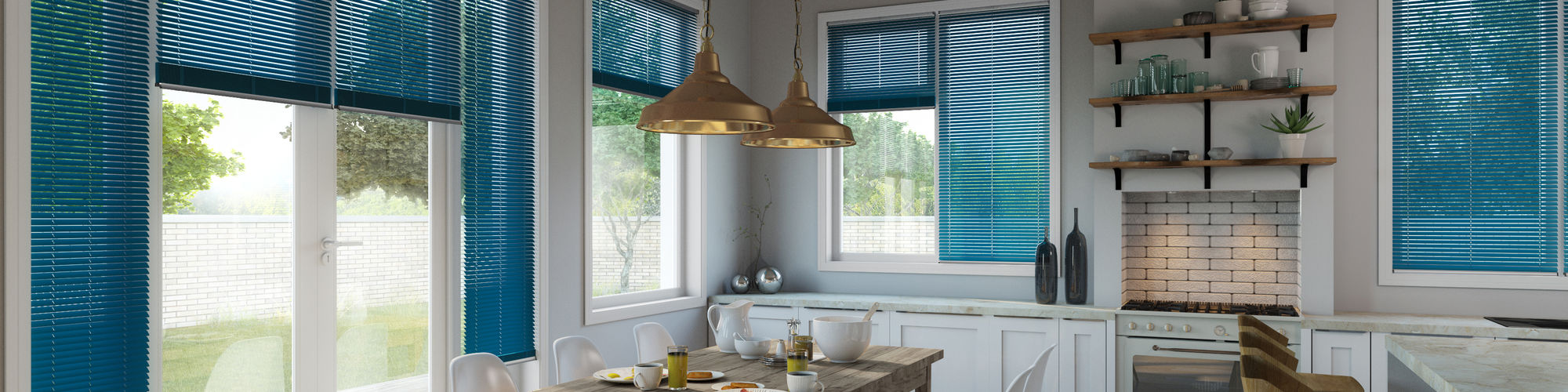 For a blind with a classic design, take a look at the Aluminium Venetian blinds like these blues ones from Blind Revolution.
