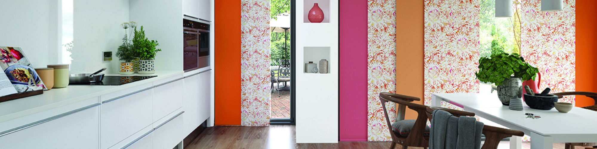 Panel Blinds from Blind Revolution, like these colourful floral patterned ones, are the ideal solution for large windows.